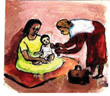 Health Extension Practitioner treating a child