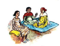 Three pregnant women sitting in a circle and talking