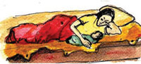 Woman lying down with a baby