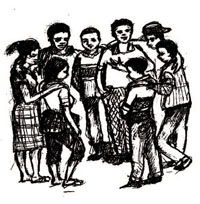 Young people standing in a circle