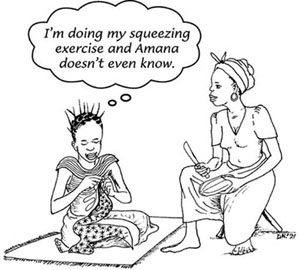 A woman doing her squeezing exercised unnoticed by her friend