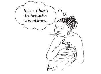 A woman finding it hard to breathe