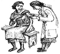 A HEP inserting implanon into a woman's arm whilst she is seated in a bench.
