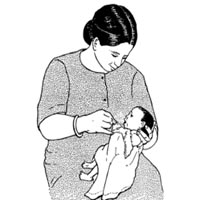 A woman is feeding a tiny baby from a cup.